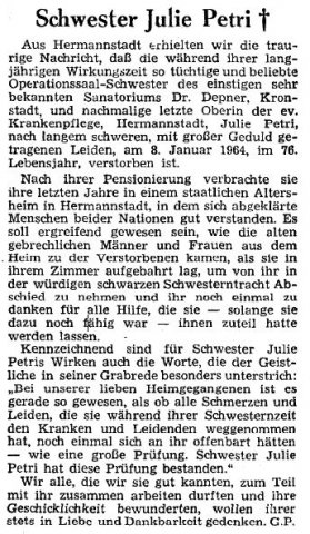 Petri Julie 1888-1964 Todesanzeige